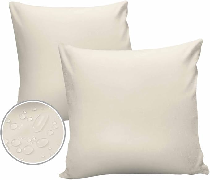Outdoor Waterproof Throw Pillow Covers Set of 2 Cream Pillowcases 26x26 Inches Solid Color Patio Decorative Pillows Cushion Case Patio Pillows for Couch Bed Chair Garden