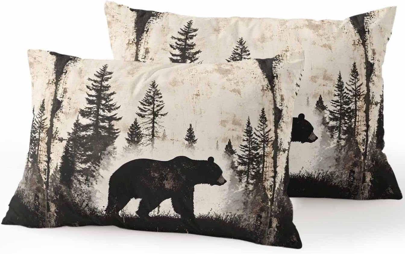 Outdoor Waterproof Throw Pillows Forest Brown Bear Silhouette Patio Pillows Pack of 2,Decorative Pillow Covers with Insert,Pillow Cushion Case for Garden Couch Sofa Minimalist Modern Art