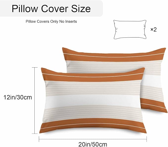 Orange Beige Stripe Outdoor Pillow Covers Waterproof, All Weather Cushion Case Set of 2, Modern Art Horizontal Striped Lumbar Pillowcase for Sofa Couch Bed Decor Patio Furniture 20"x12"