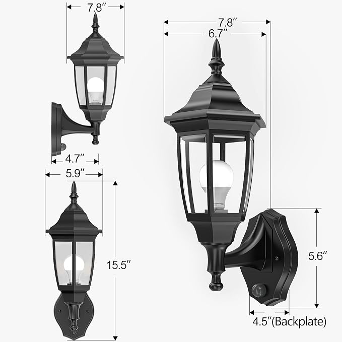 EMART Dusk to Dawn Plastic Outdoor Wall Light Fixtures(2 Pack, Black) | Include Bulbs, Waterproof and Anti-Corrosion, Wall Mount Porch Sconces for Outside, Garage, Front Door, House, Patio