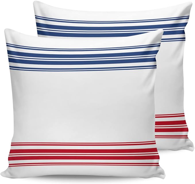 Prime Leader Outdoor Waterproof Pillow Covers Set of 2, Independence Day Flag Day Blue Red Stripe Patio Throw Pillow Covers, Decorative Cushion Case for Couch Sofa Furniture Garden, 24x24 Inch