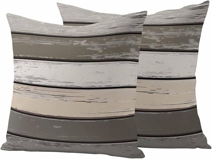 Retro Dark Grey Stripe Outdoor Waterproof Throw Pillow Covers Set of 2, 26"x26", Peeling Paint Effect Texture Decorative Pillow Covers Outside Cushion Case for Patio Porch Garden