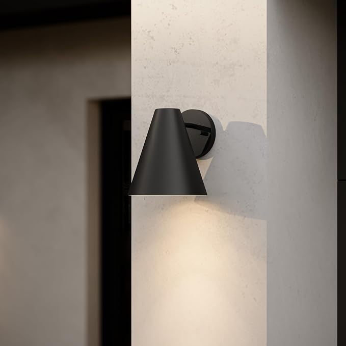 Progress Lighting Mik 14 Inch 1-Light Outdoor Wall Light, Modern Industrial Exterior Light, Matte Black Tapered Cone (14 in. H x 8 in. W x 9 in. Dia), P560408-31M