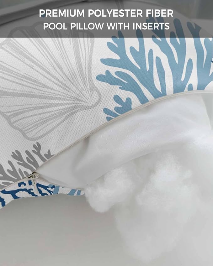 Chaise Lounge Head Pillows,Ocean Shell Starfish Coral Outdoor Waterproof Patio Throw Pillows Watercolor Marine Life Theme Lumbar Pillow for Patio Beach Pool