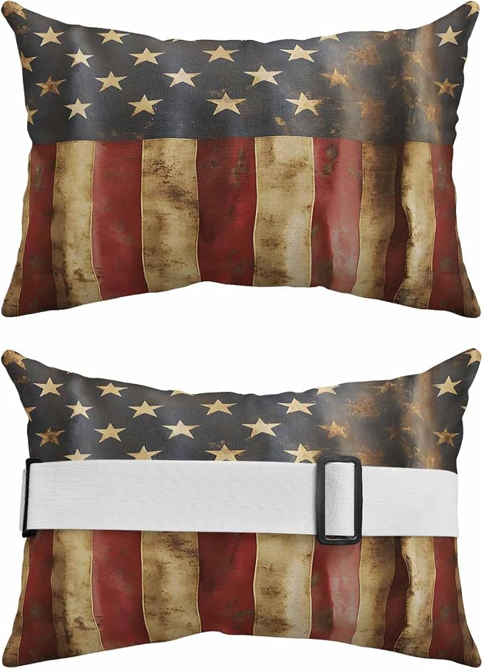 Pack of 2 Outdoor Lumbar Cushions with Inserts, American Vintage US Flag Patriot Waterproof Fluffy Fade Body Pillows, Patio Furniture Pillow for Home Balcony Garden Decor 11x16IN