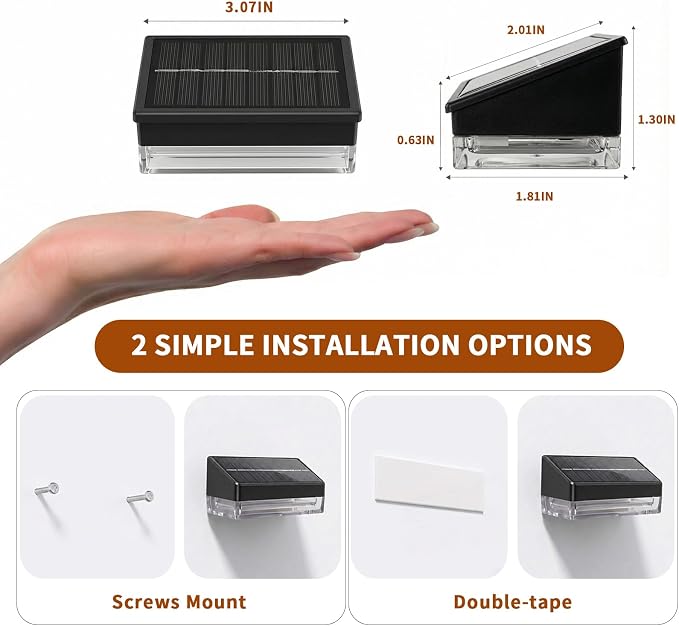 NIORSUN Solar Fence Lights 16 Pack, Outdoor Solar Lights with 3 Color Temperatures, IP65 Waterproof Wide-Angle LED Lighting for Fence, Patio, Yard, Deck, Wall, Garden (Black)