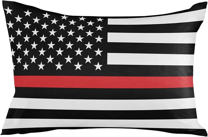 Outdoor Waterproof Pillow Covers Set of 2, Thin Red Line Flags American Firefighter Red Stripes Flag Patio Throw Pillow Covers, Decorative Cushion Case for Couch Sofa Furniture Garden, 20x12 Inch