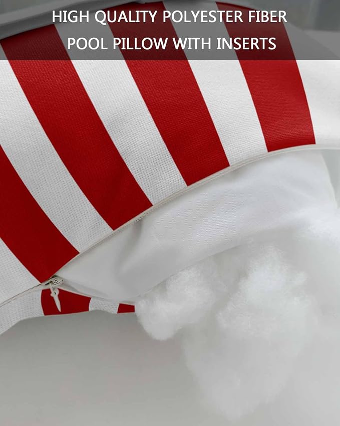 DecorLovee Red Striped Outdoor Recliner Pillows for Head, Christmas Waterproof Chair Pillow with Elastic Stripe, Farmhouse Red White Stripes Chaise Lounge Headrest Pillow for Patio/Pool 1Pack, 11"x16"