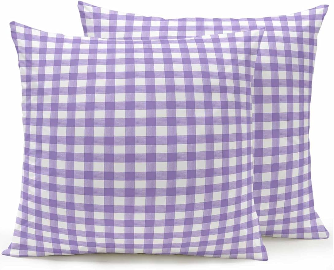 Outdoor Waterproof Throw Pillows Purple White Checkered Plaid Patio Pillows Pack of 2,Decorative Pillow Covers with Insert,Pillow Cushion Case for Garden Couch Sofa Gradient Buffalo Check