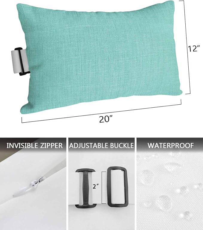 Pack of 4 Outdoor Lumbar Pillow Covers 12x20 Inch, Turquoise Burlap Texture Waterproof Throw Pillow Covers Set, Farmhouse Vintage Aqua Indoor&Outdoor Decorative Cushion Cases for Patio Porch Beach