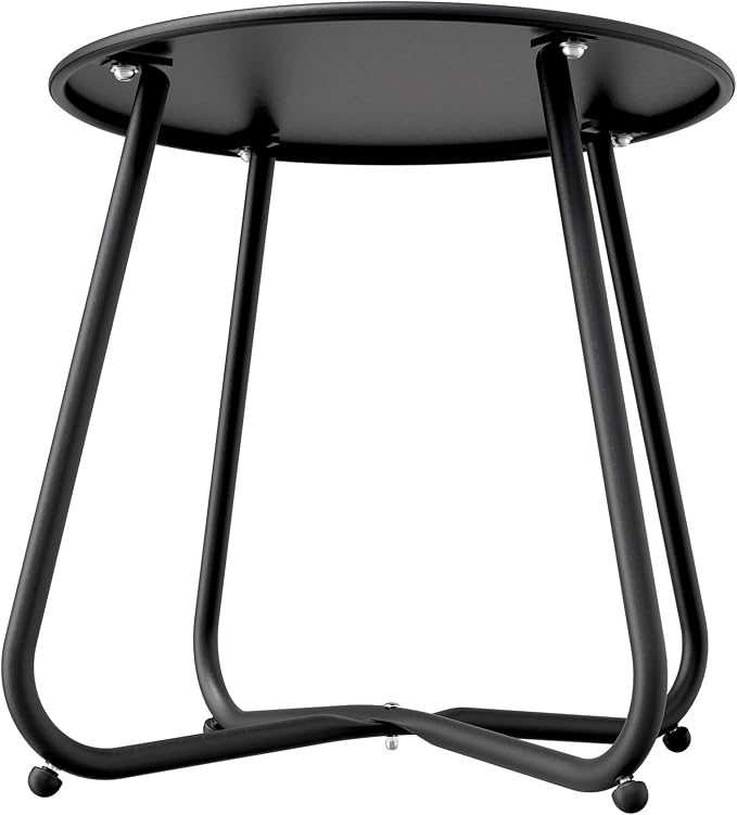 Grand patio Outdoor Side Table, 18-inch Small Round Side Table with Adjustable Feet, Elegant Patio Furniture for Balcony Porch Deck Poolside, Black