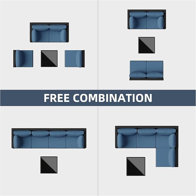 5pcs Patio Outdoor Furniture Sets Conversation Set, Low Back All-Weather Rattan Sectional Sofa with Tea Table&Washable Couch Cushions, Patio Furniture Sets (Black Rattan)