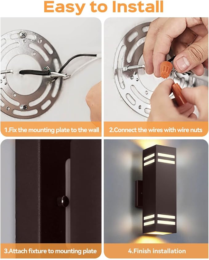 SHIMR Dusk to Dawn Outdoor Lighting, Modern Sconce, ETL Listed, 2 Pack | Bronze, Waterproof Aluminum Exterior Lighting Fixture, E26 Base, LED Bulbs Include, Up and Down Lights for Porch Garage Patio