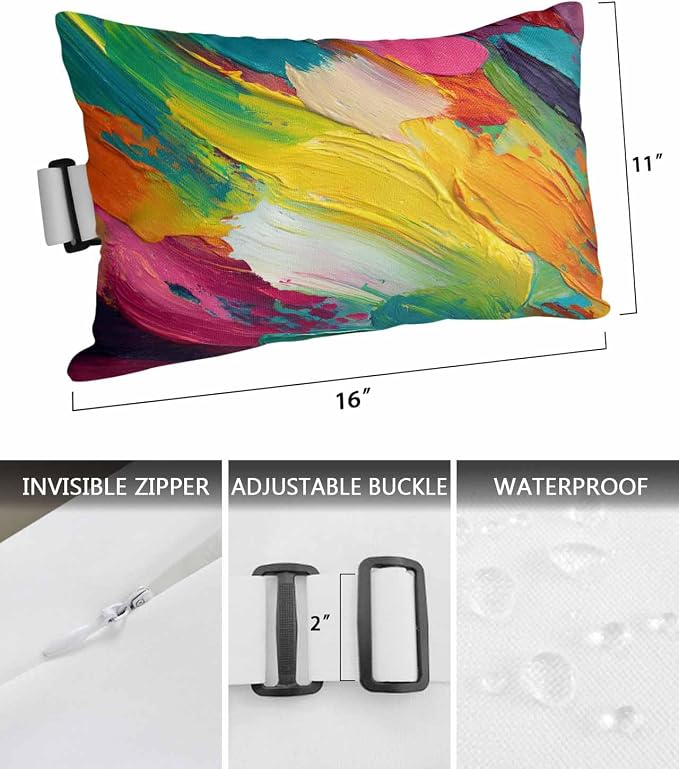 Pack of 2 Colorful Oil Painting Lumbar Pillow Covers, Outdoor Waterproof Throw Pillow Covers Set, Modern Abstract Art Rainbow Color Decorative Cushion Case for Patio Beach, 12x20 Inch