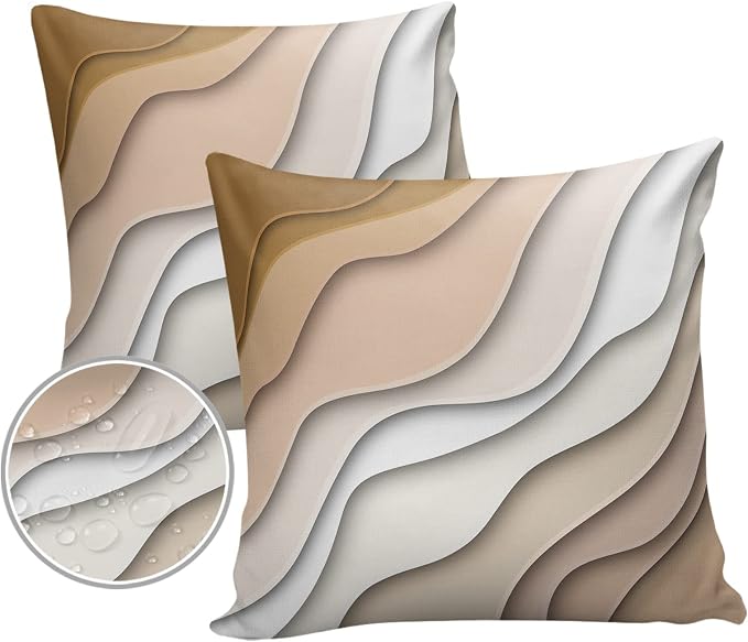 Outdoor Pillows 24x24 Waterproof Outdoor Pillow Covers Modern Wavy Ombre Gray Polyester Throw Pillow Covers Garden Cushion Decorative Case for Patio Couch Decoration Set of 2 Modern Geometric Stripes