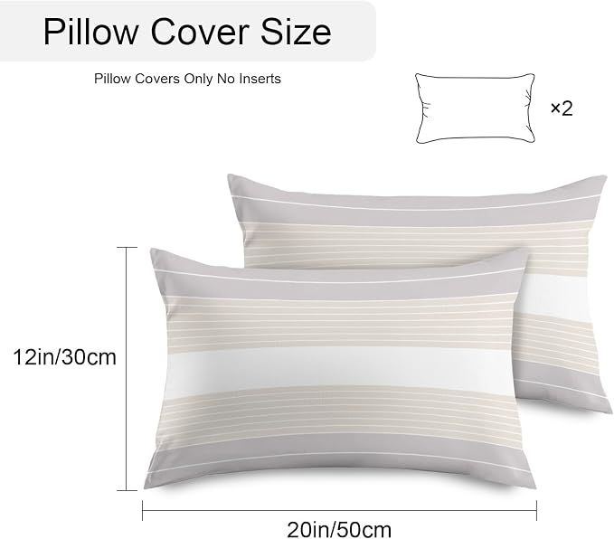 Gray Beige Stripe Outdoor Pillow Covers Waterproof, All Weather Cushion Case Set of 2, Modern Art Horizontal Striped Lumbar Pillowcase for Sofa Couch Bed Decor Patio Furniture 20"x12"