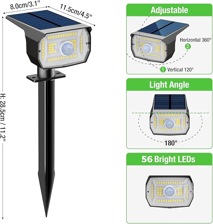 nipify Solar Lights Outdoor Waterproof, Motion Sensor Spot Landscape Light | 10 Pack/3 Modes/56 LED, Warm White, Waterproof, Solar Powered, Landscaping, Lighting for Outside Pathway Yard Garden Walkway