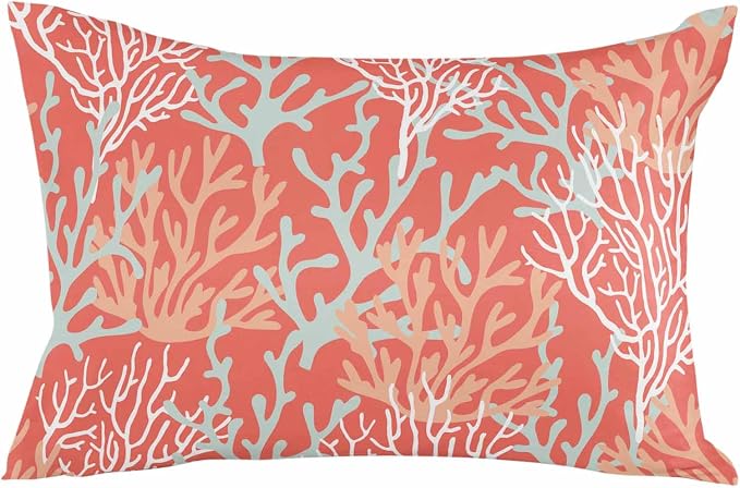 Pack of 2 Outdoor Pillow Covers 20x12 Waterproof Orange Ocean Coral Throw Pillow Covers, Decorative Pillowcases Nautical Coastal Summer Beach Cushion Covers for Patio Garden Couch Pillow Case