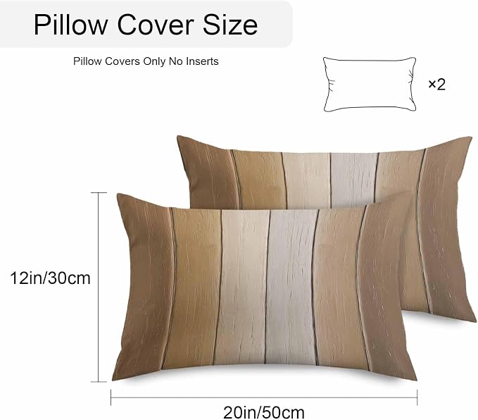 Lumbar Pillow Covers 20x12 Inch Set of 2, Brown Ombre Waterproof Outdoor Cushion Covers, Vintage Country Wooden Decorative Pillowcases for Couch, Sofa, Bed, Garden, Patio