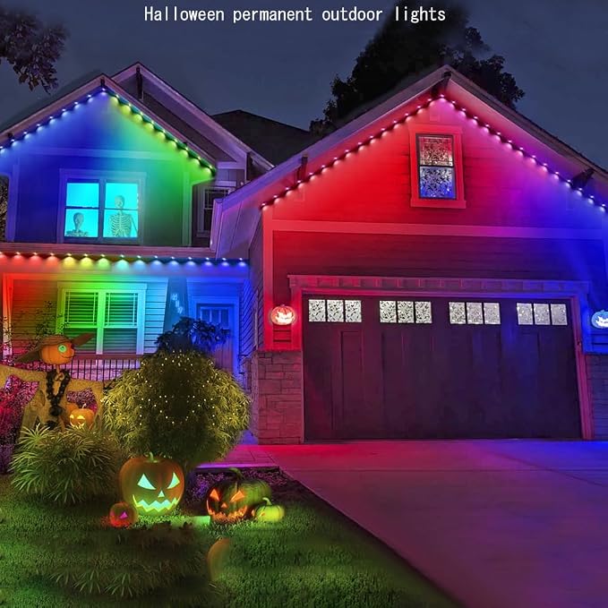 Permanent Outdoor Lights for House,100ft RGB+IC Color Eave Lights | Tunable Warm to Cool White 60lm for Daily Lighting,Super Bright, IP67 Waterproof, Alexa Google APP Remote Control