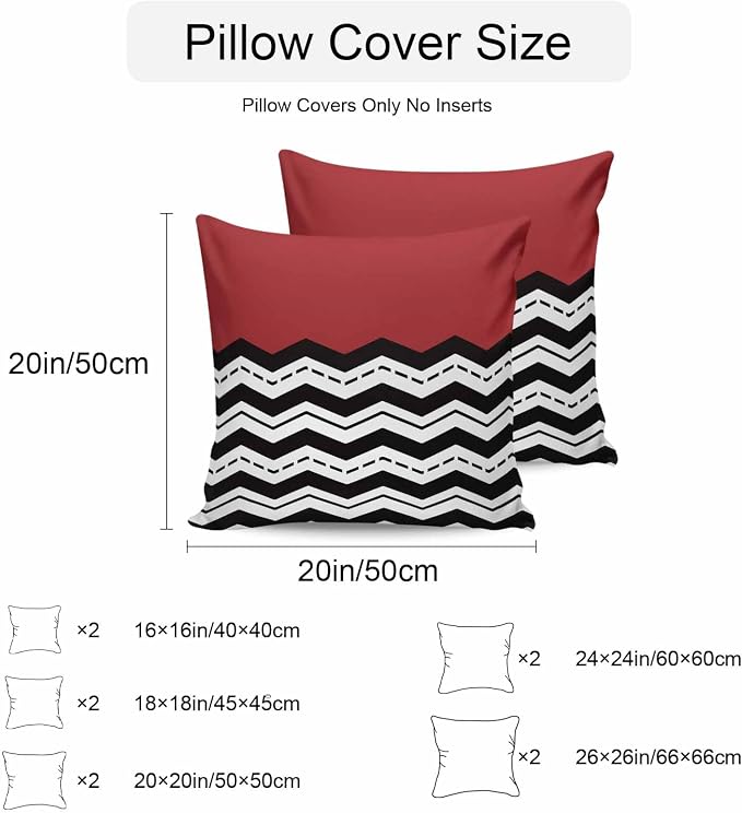 Black Ripple Outdoor Pillow Covers Pack of 2 Black Striped Simple Red Geometric Abstract Waterproof Throw Pillow Covers Decorative Cushion Cases for Patio Garden Tent Balcony Couch 26x26 inch