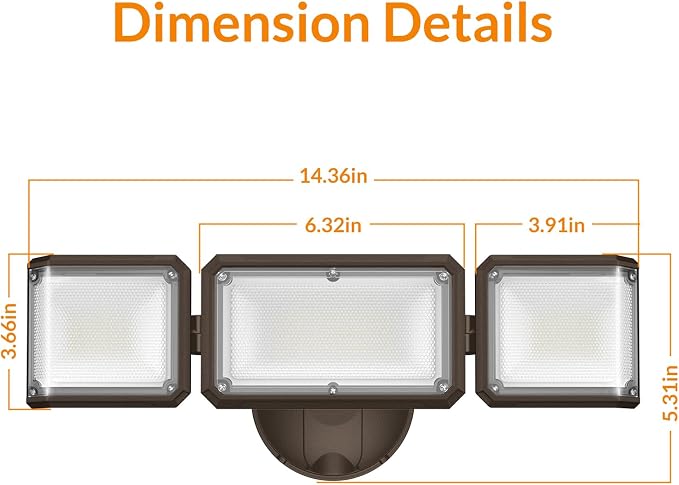 LEPOWER 42W Flood Lights Outdoor - 4200LM Bright LED Security Lights(Brown) | Switch Controlled Exterior Flood Light with 3 Heads, 220° Wide Beam Angle, IP65 Waterproof for Garage, Yard, Porch, Driveways
