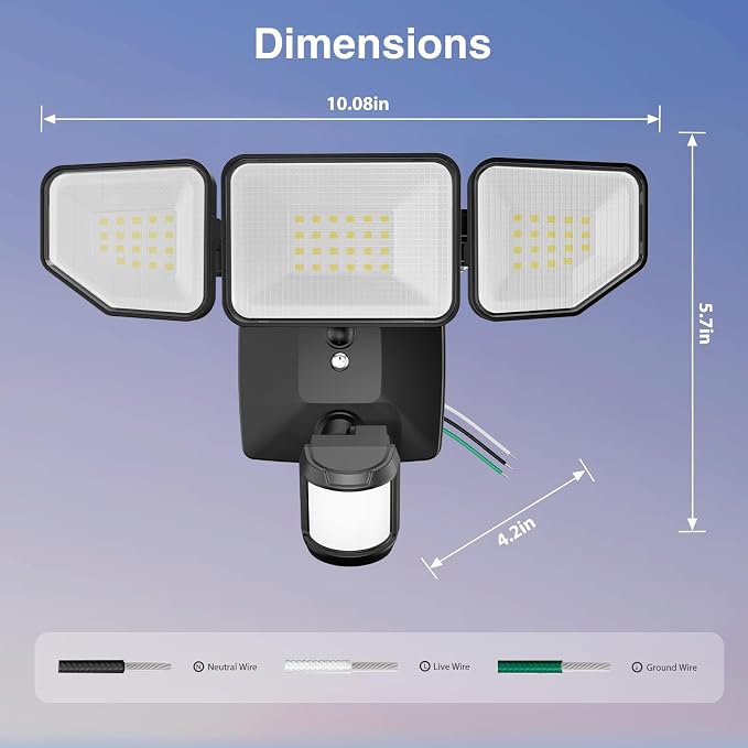 65W Flood Lights Outdoor Motion Sensor with Night Light, 6500K | 6500LM, Hardwired, IP65 Waterproof, Dusk to Dawn Photocell, Daylight for Garage, Yard, Outside, 3 Lighting Modes