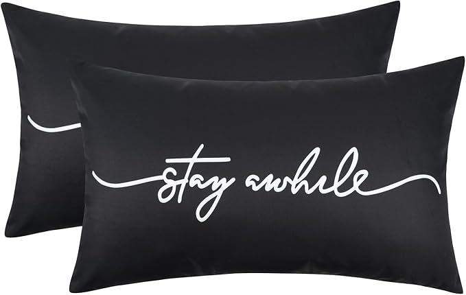 Adabana Outdoor Waterproof Stay awhile Pillow Covers Set of 2 12x20 Inch | Home Decorative Outdoor Pillows Cover for Patio Garden Porch Farmhouse