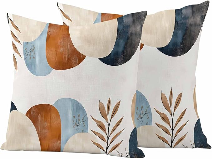 Bohemian Nordic Outdoor Waterproof Throw Pillow Covers Set of 2, 16"x16", Simple Colorful Abstract Leaves Decorative Pillow Covers Outside Cushion Case for Patio Porch Garden