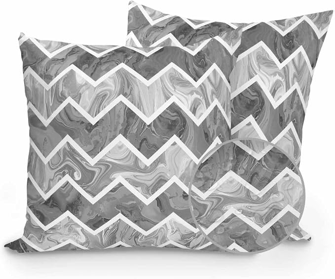 Outdoor Waterproof Throw Pillows Marble Gray Zigzag Ripple Chevron Patio Pillows Pack of 2,Decorative Pillow Covers with Insert,Pillow Cushion Case for Garden Couch Modern Geometric Abstract Pattern
