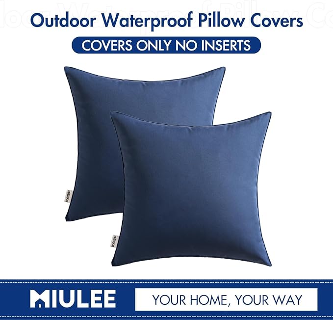MIULEE Decorative Outdoor Waterproof Pillow Covers 22x22 Navy Blue | Decorative Patio Furniture,Pack of 2,Accent Square Euro Soild Throw Pillow Covers,Summer Garden Tent Couch Sofa