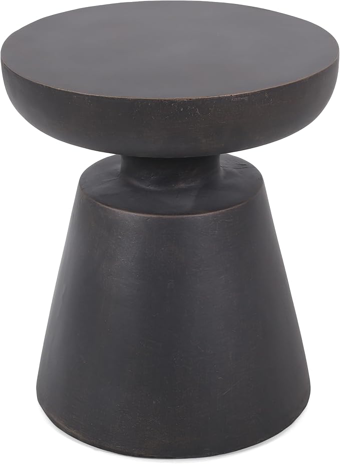 Outdoor Side Table 17.75" Hourglass Shape Lightweight Concrete-Look Outdoor Indoor Accent Table Decorative Garden Stools, for Patio Porch Living Room, Black