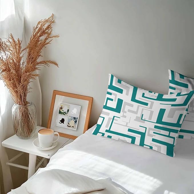 Vandarllin Outdoor Throw Pillows Covers 20x12 inch Set of 2 Waterproof Turquoise Geometric Stripes Decorative Zippered Cushion Covers for Patio Furniture, Modern Abstract Lines Lumbar Pillowcases