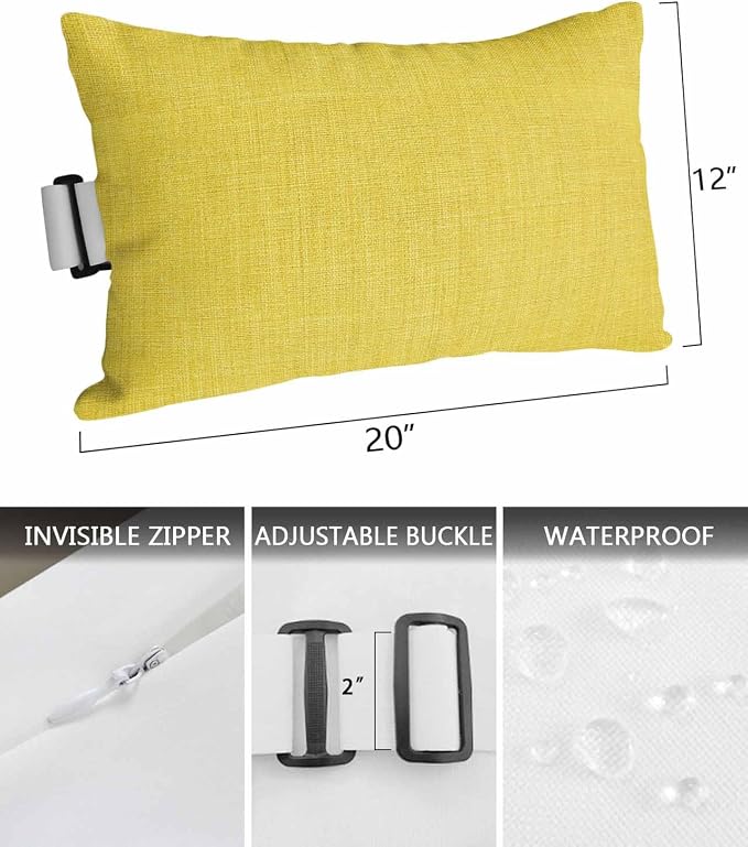 Pack of 4 Outdoor Lumbar Pillow Covers 12x20 Inch, Yellow Burlap Texture Waterproof Throw Pillow Covers Set, Farmhouse Vintage Yellow Indoor&Outdoor Decorative Cushion Cases for Patio Porch Beach