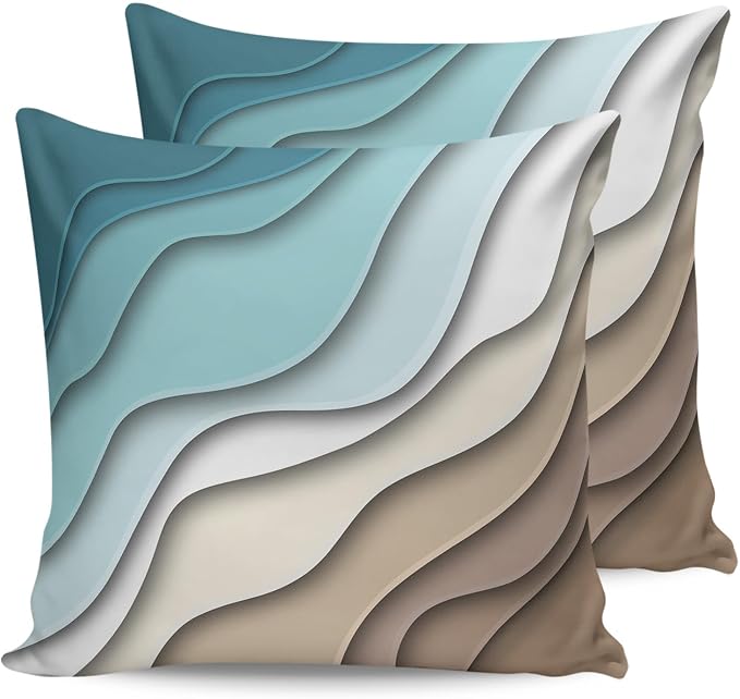 Outdoor Pillows 24x24 Waterproof Outdoor Pillow Covers Ombre Stripes Turquoise Brown Polyester Throw Pillow Covers Garden Cushion Decorative Case for Patio Couch Decoration Set of 2 Abstract Striped