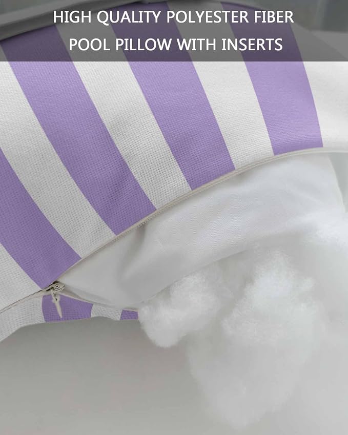 DecorLovee Purple Striped Outdoor Recliner Pillows for Head, Farmhouse Waterproof Chair Pillow with Elastic Stripe, Purple White Stripes Chaise Lounge Headrest Pillow for Patio/Pool 2Pack, 11"x16"