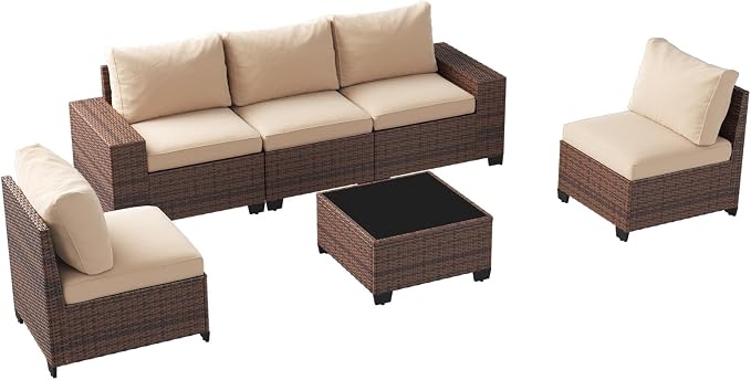 Aoxun Patio Fruniture Sets, Wicker Outdoor Patio Furniture Set with 4 in Thick Cushions and Widen Armrests, All-Weather Outdoor Sectional for Backyard, Garden and Poolside, Beige