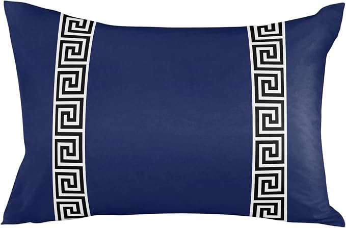 Funy Decor Waterproof Outdoor Throw Pillow Cover Geometric Greek Key Design Lumbar Pillowcases Set of 2 Navy Blue Decorative Patio Furniture Pillows for Couch Garden 20x12 inch
