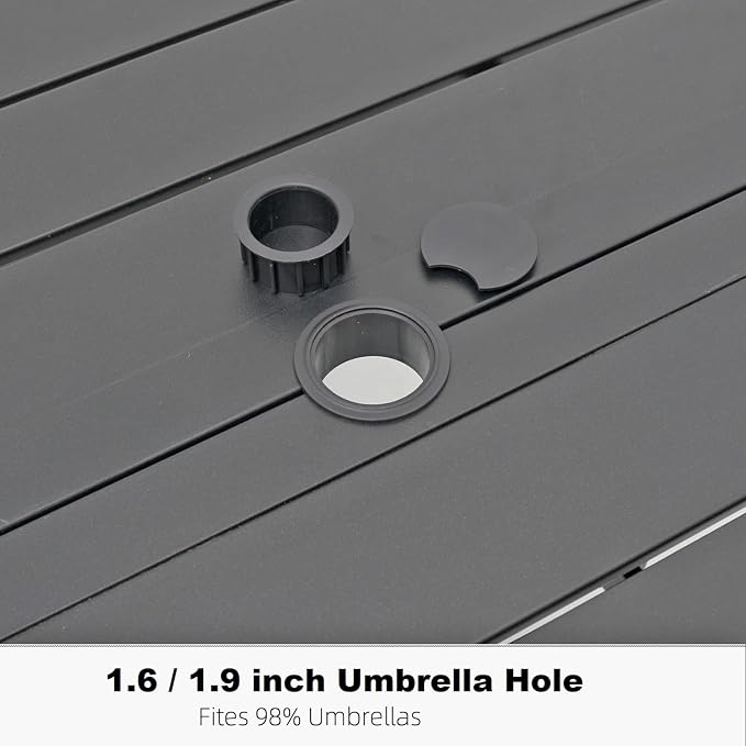 Patio Dining Table for 6,Steel Slatted Round Outdoor Table with Adjustable Umbrella Hole,58",Black