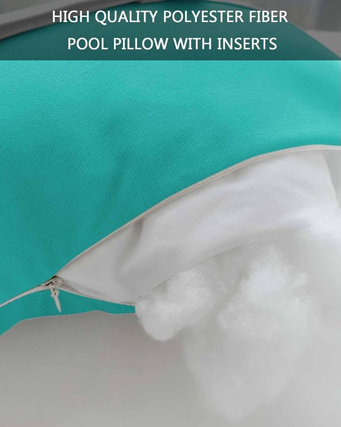 DecorLovee Turquoise Outdoor Recliner Pillows for Head, Modern Pure Turquoise Waterproof Chair Pillow with Elastic Stripe, Farmhouse Chaise Lounge Headrest Pillow for Patio/Beach/Pool 2Pack, 11"x16"