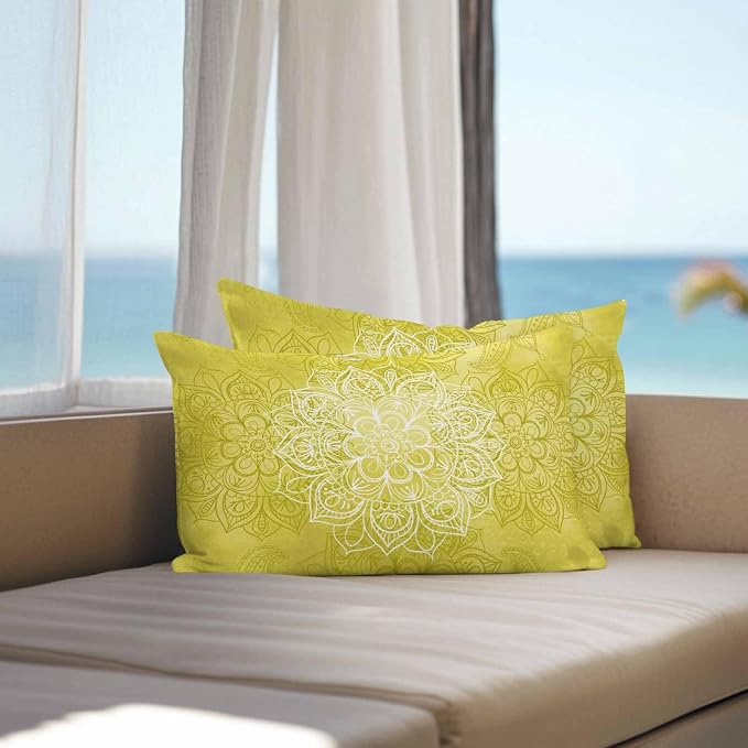 Vandarllin Outdoor Throw Pillows Covers 20x12 inch Set of 2 Waterproof Yellow Boho Floral Decorative Zippered Cushion Covers for Patio Furniture, Bohemian Flower Lumbar Pillowcases