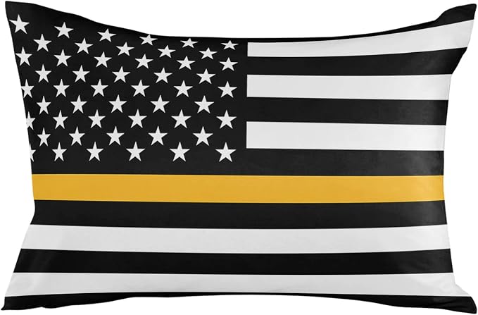 Outdoor Waterproof Pillow Covers Set of 2, Thin Gold Line Dispatchers Dispatch Communications Officer American Flag Patio Throw Pillow Covers, Decorative Cushion Case for Sofa Furniture, 20x12 Inch