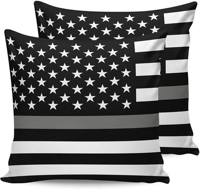 Outdoor Waterproof Pillow Covers Set of 2, Thin Gray Line Law Enforcement Correctional Corrections Guards Officers Patio Throw Pillow Covers, Decorative Cushion Case for Sofa Furniture, 24x24 Inch