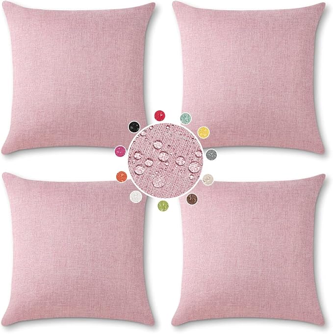 OTOSTAR Outdoor Waterproof Throw Pillow Covers Garden Decorative Cushion Case Pillow Covers Square Outdoor Pillowcases Patio Pillows for Couch Sofa Tent Balcony Home Decor 18x18 Inch Pack of 4 (Pink)