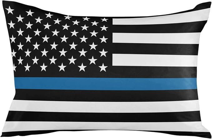 Outdoor Waterproof Pillow Covers Set of 2, Thin Blue Line Flag American Police Flag Honoring Law Enforcement Officers Patio Throw Pillow Covers, Decorative Cushion Case for Sofa Furniture, 20x12 Inch