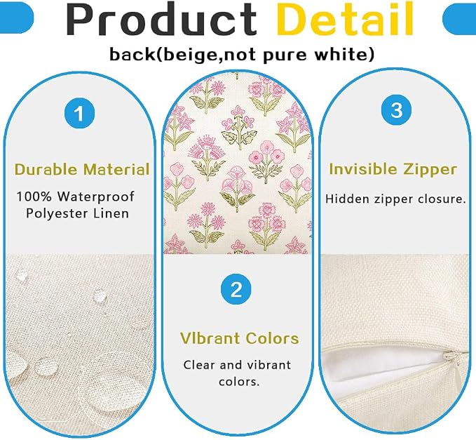 RABUSOFA Pink Vintage Floral Summer Pillow Covers Set of 2,Seasonal Flower Oudtdoor Decorative Throw Cuchion Cases Spring Summer Decorations for Home Patio Couch Decor 20x20 Inch