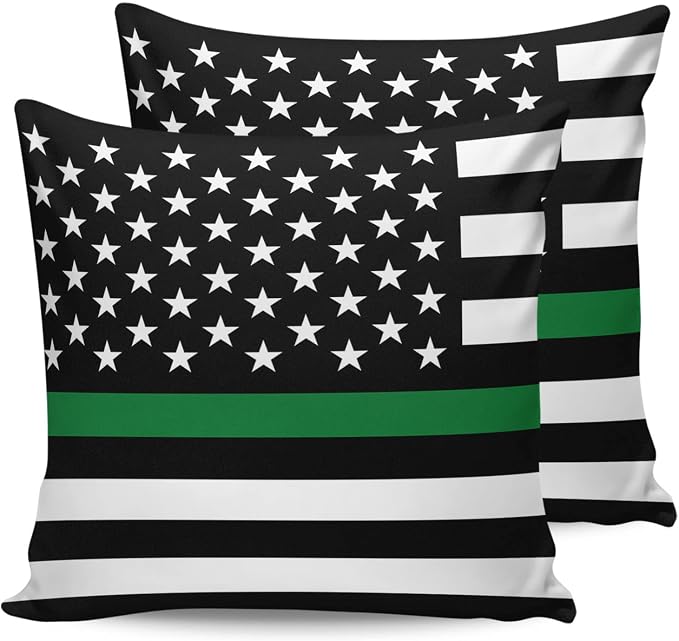 Outdoor Waterproof Pillow Covers Set of 2, Thin Green Line Flag Border Patrol, Park Ranger and Conservation Officer Patio Throw Pillow Covers, Decorative Cushion Case for Sofa Furniture, 26x26 Inch