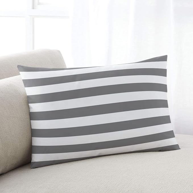 Lumbar Throw Pillow Covers 12x20 Outdoor Waterproof Pillow Covers for Patio Furniture Grey White Stripes Decorative Throw Pillow Cover Striped Pillowcases Set of 2 Cushion Case for Sofa Couch Chair