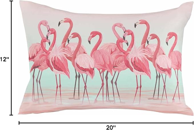 Outdoor Waterproof Throw Pillow Covers Set of 2 Pink Flamingo Lumbar Pillowcases 20x12 Inches Tropical Animal Ombre Teal Patio Decorative Pillows Cushion Case Patio Pillows for Couch Bed Chair Garden
