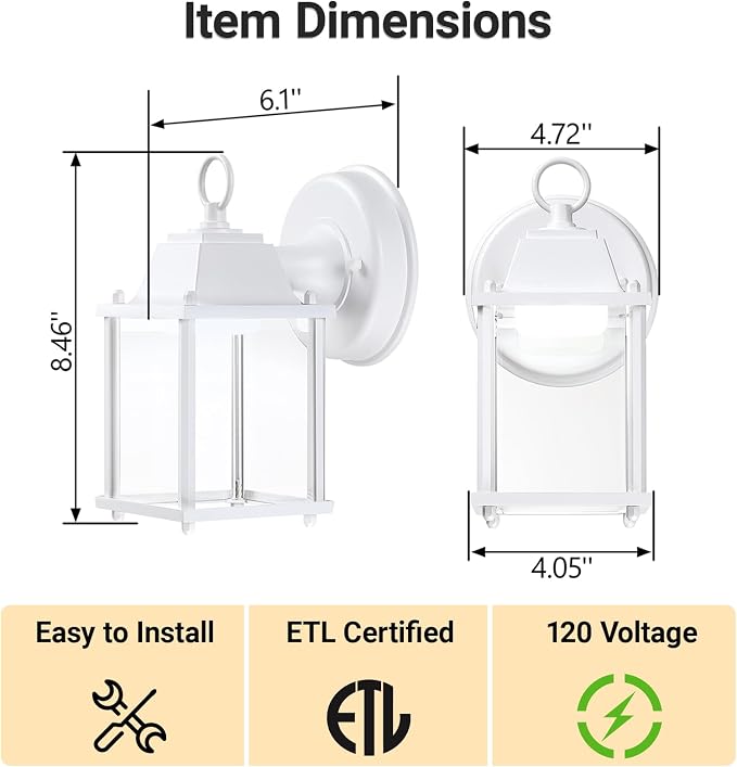 Outdoor Wall Light Fixture, Rustproof Aluminum, Clear Glass, LED | Exterior Porch Light Wall Sconce Lantern for House, Patio, Garage, Waterproof Anti-rust, 9.5W 800 Lumen, 5000K, White, 1 Pack